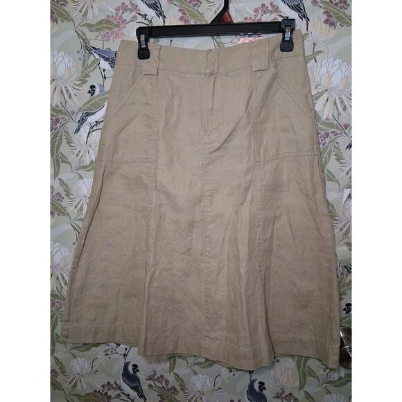 Eddie Bauer Tan 100% Linen A- Line Midi Skirt Size 6 Waist 28" Casual Boho - Picture 1 of 9